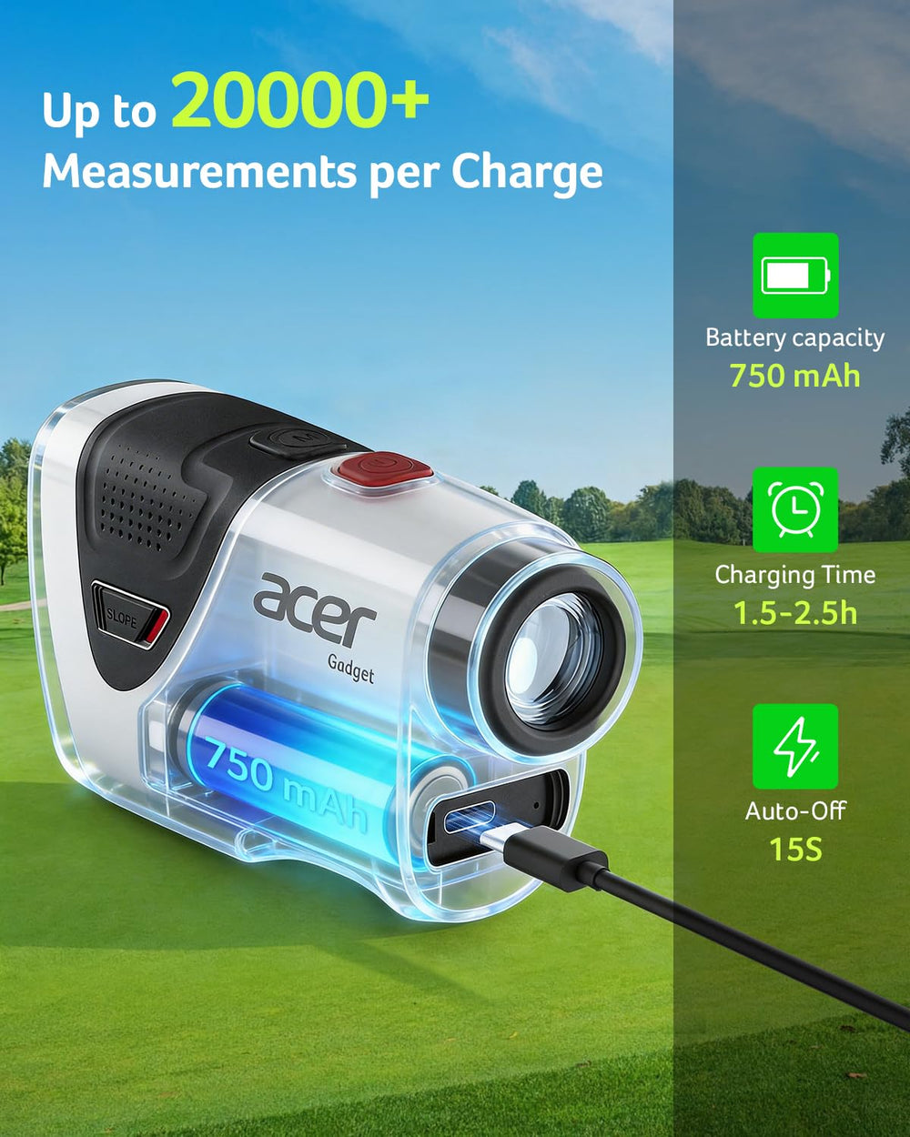 Acer attached to golf cart magnetically for secure, hands-free storage