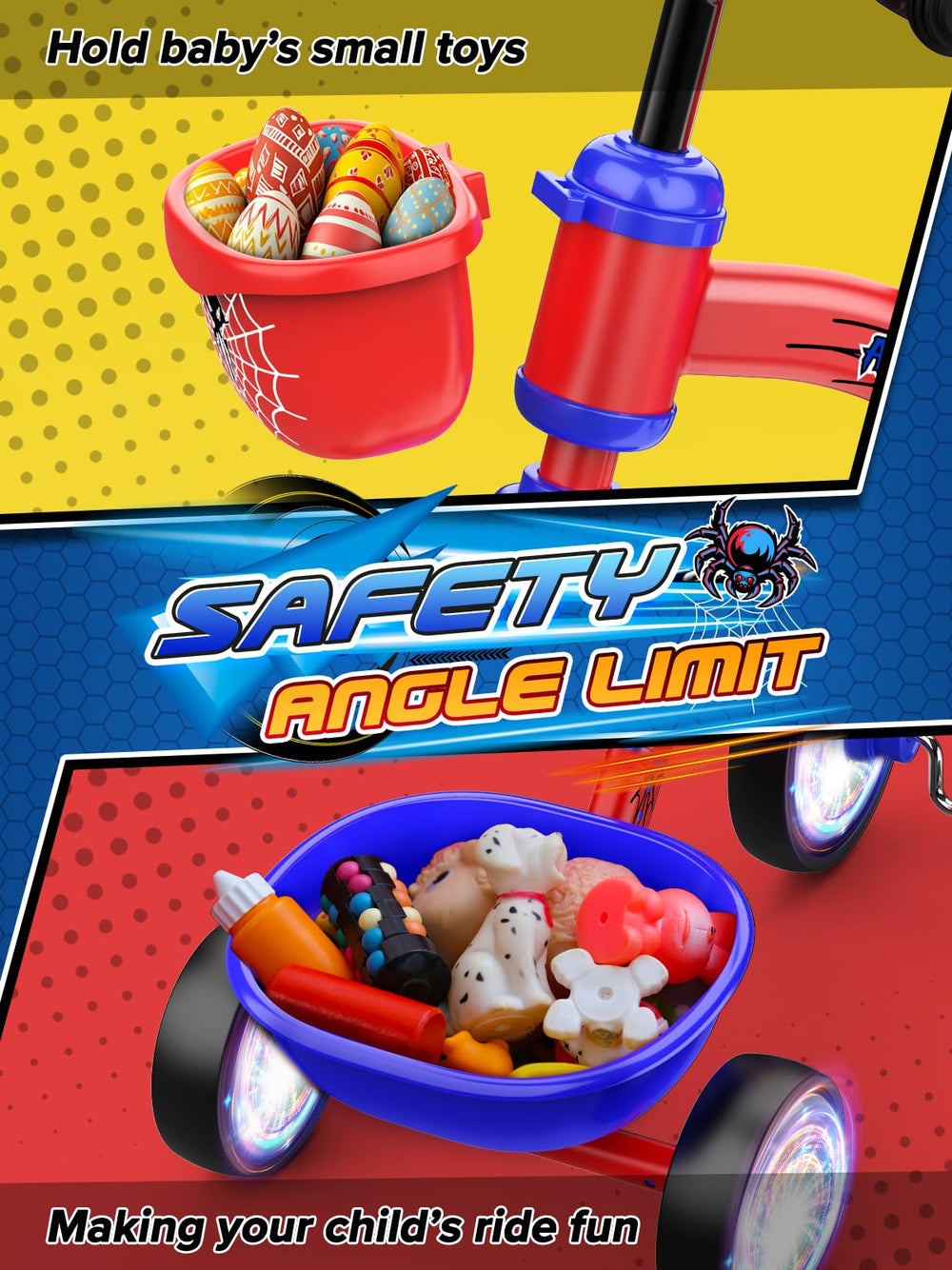 Ackarido tricycle next to toddler for clear size and scale reference