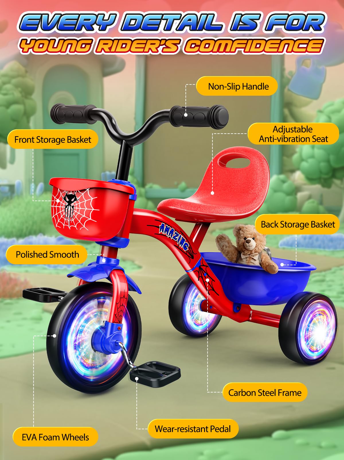 Ackarido soft handlebars and adjustable seat for comfortable toddler grip