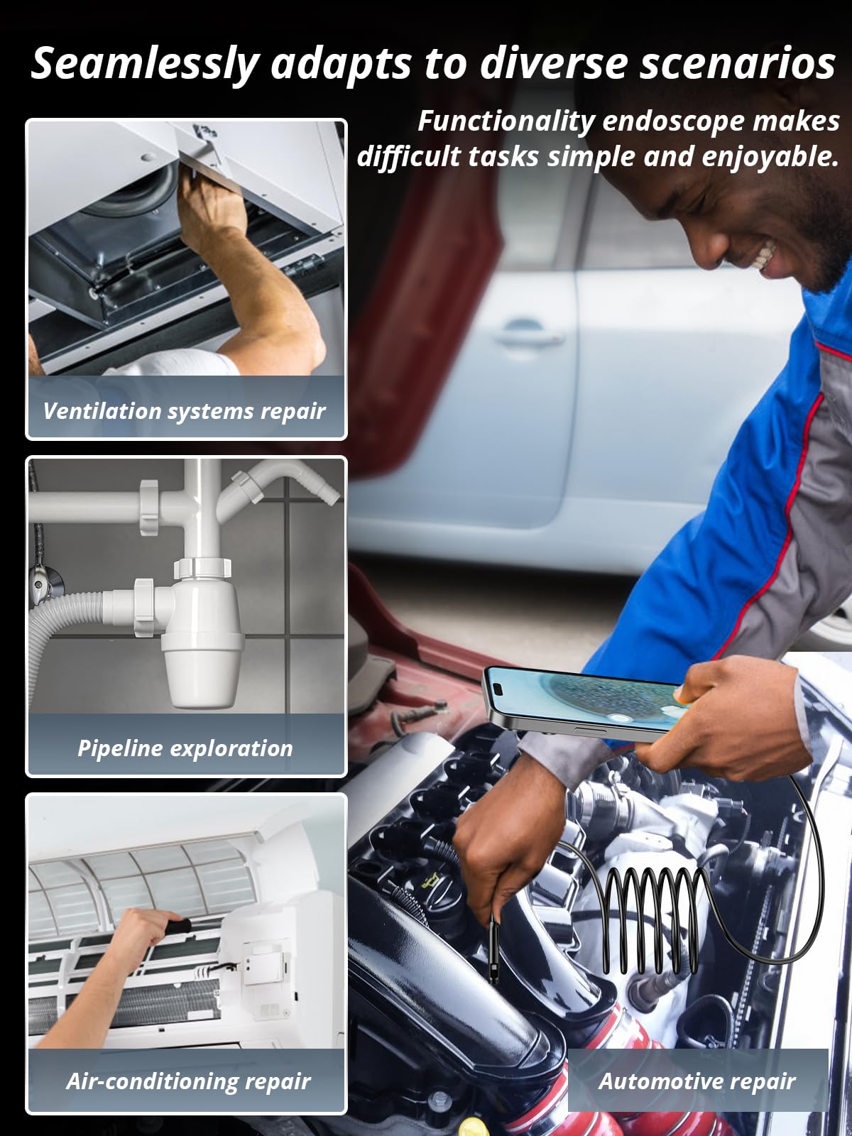 Acoath in use inspecting an engine bay aiding automotive diagnostics