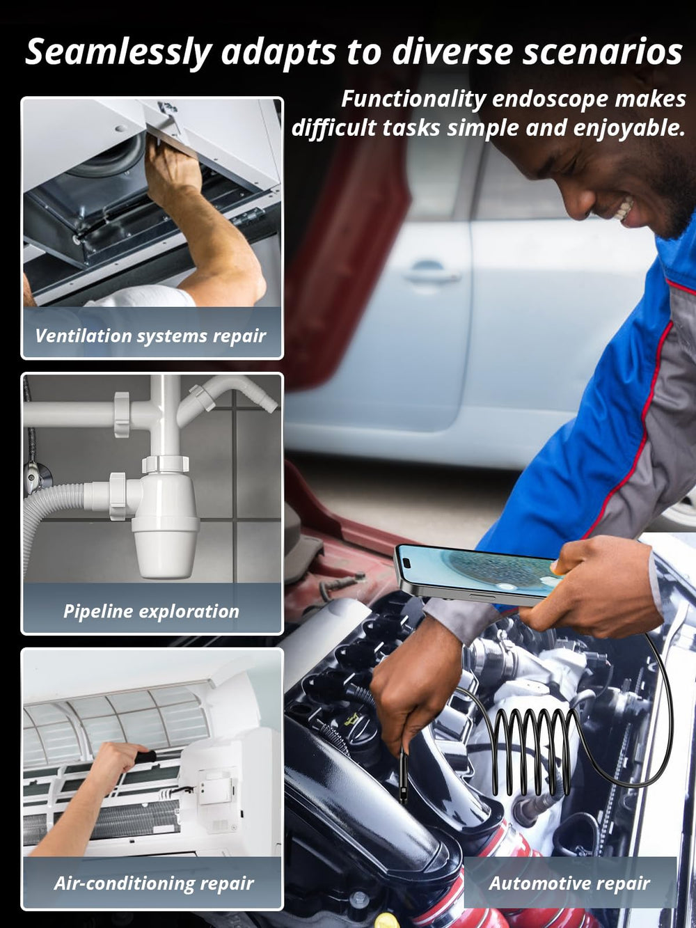 Acoath in use inspecting an engine bay aiding automotive diagnostics