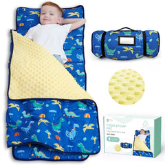 ACRABROS front view of dinosaur nap mat showing full size and cozy finish