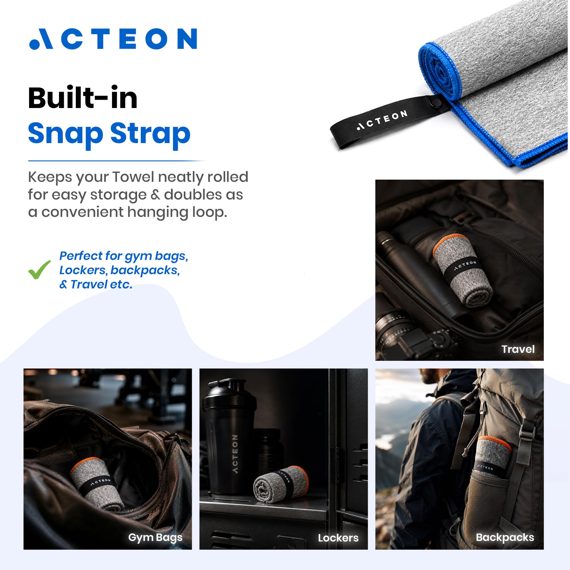 Acteon towel in gym use with woman wiping sweat showing quick moisture control