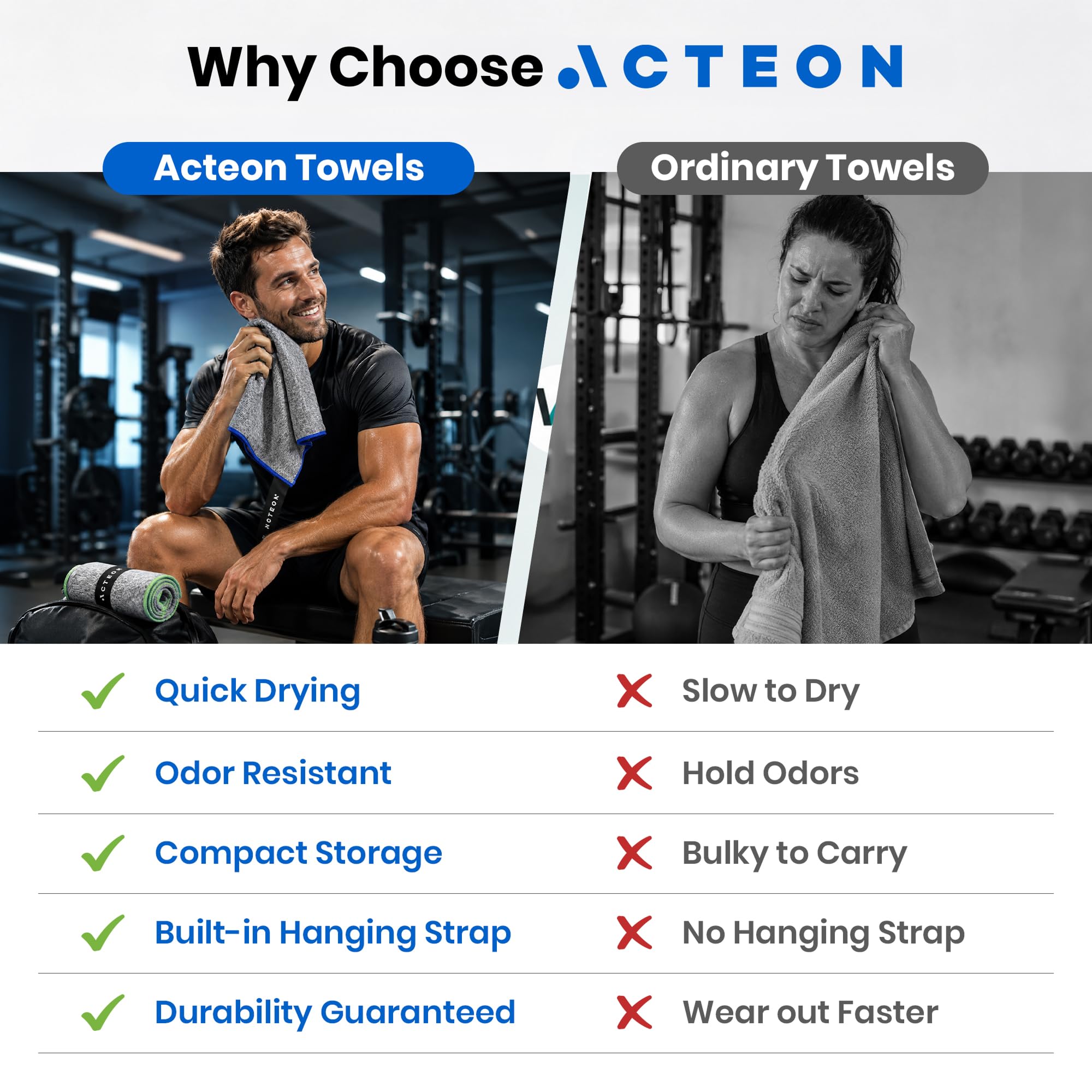 Acteon towel used by hiker on trail demonstrating lightweight outdoor convenience