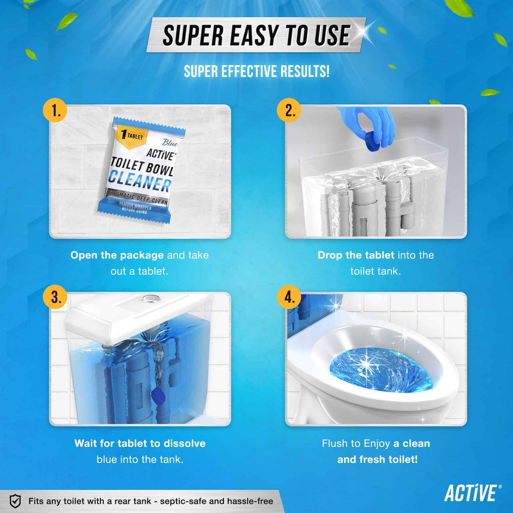ACTIVE installed in bathroom tank showing continuous cleaning benefit