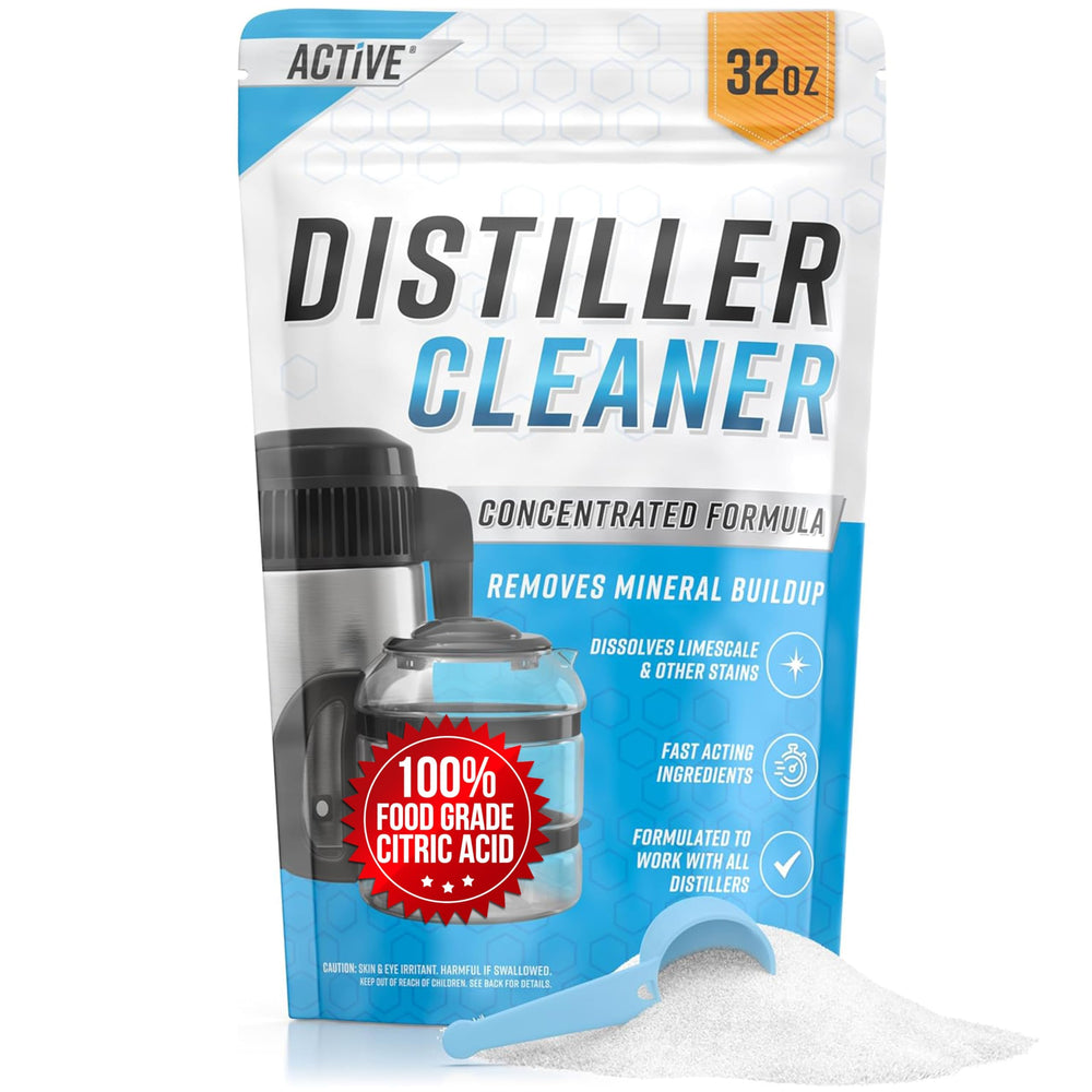 ACTIVE front packaging 2 lb descaler showing product and benefit of concentrated cleaning