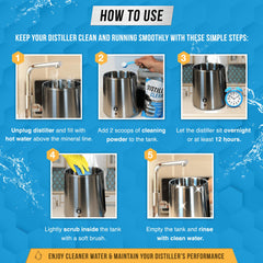 ACTIVE pouring scoop into water to mix cleaner for fast limescale removal benefit