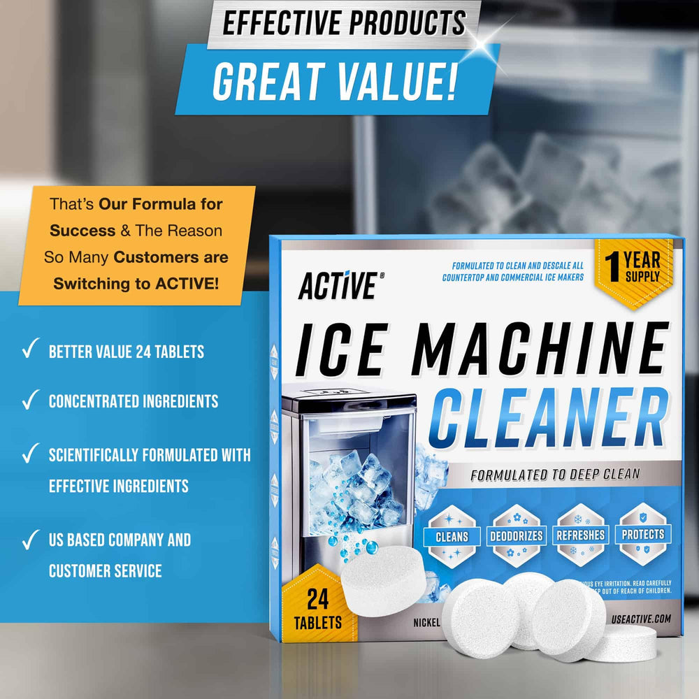 ACTIVE before-and-after scale removal improving ice clarity and taste
