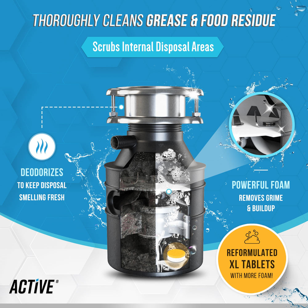 ACTIVE tablet foaming inside sink demonstrating cleaning action