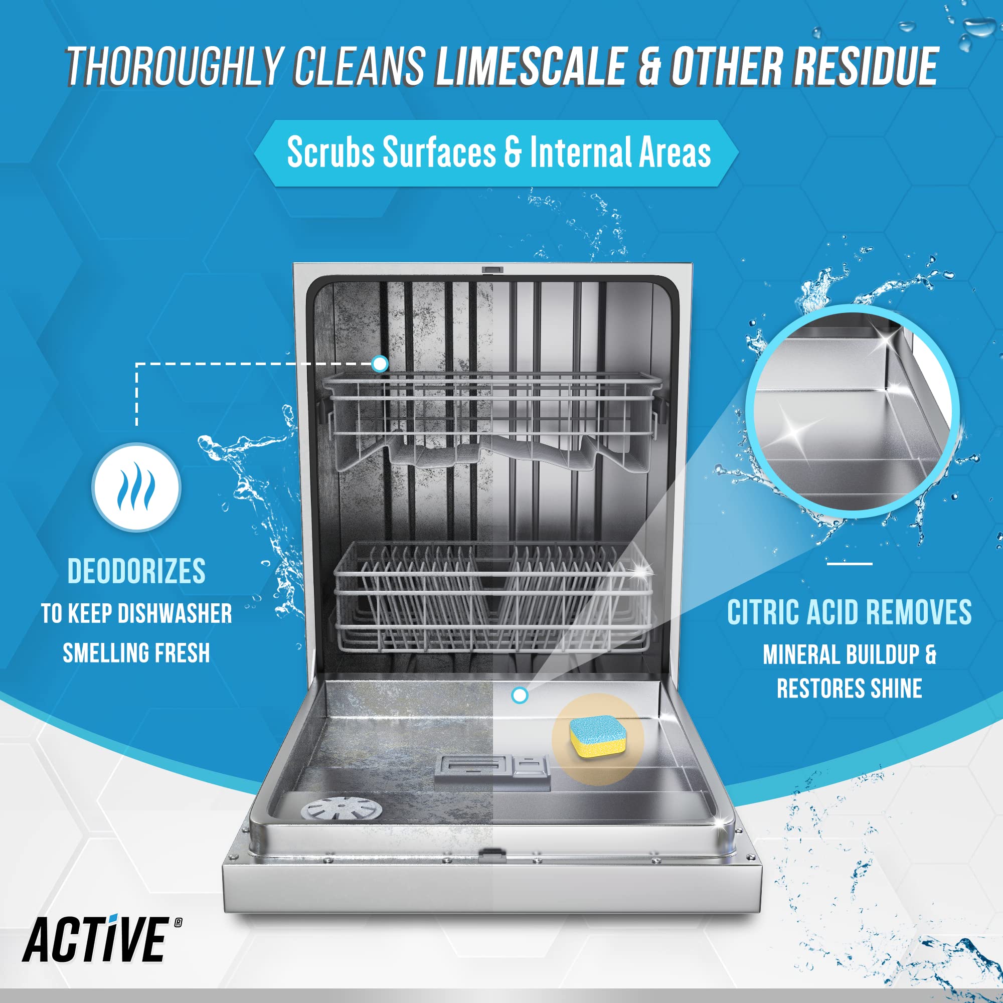 ACTIVE tablet placed in washer drum demonstrating easy monthly maintenance benefit
