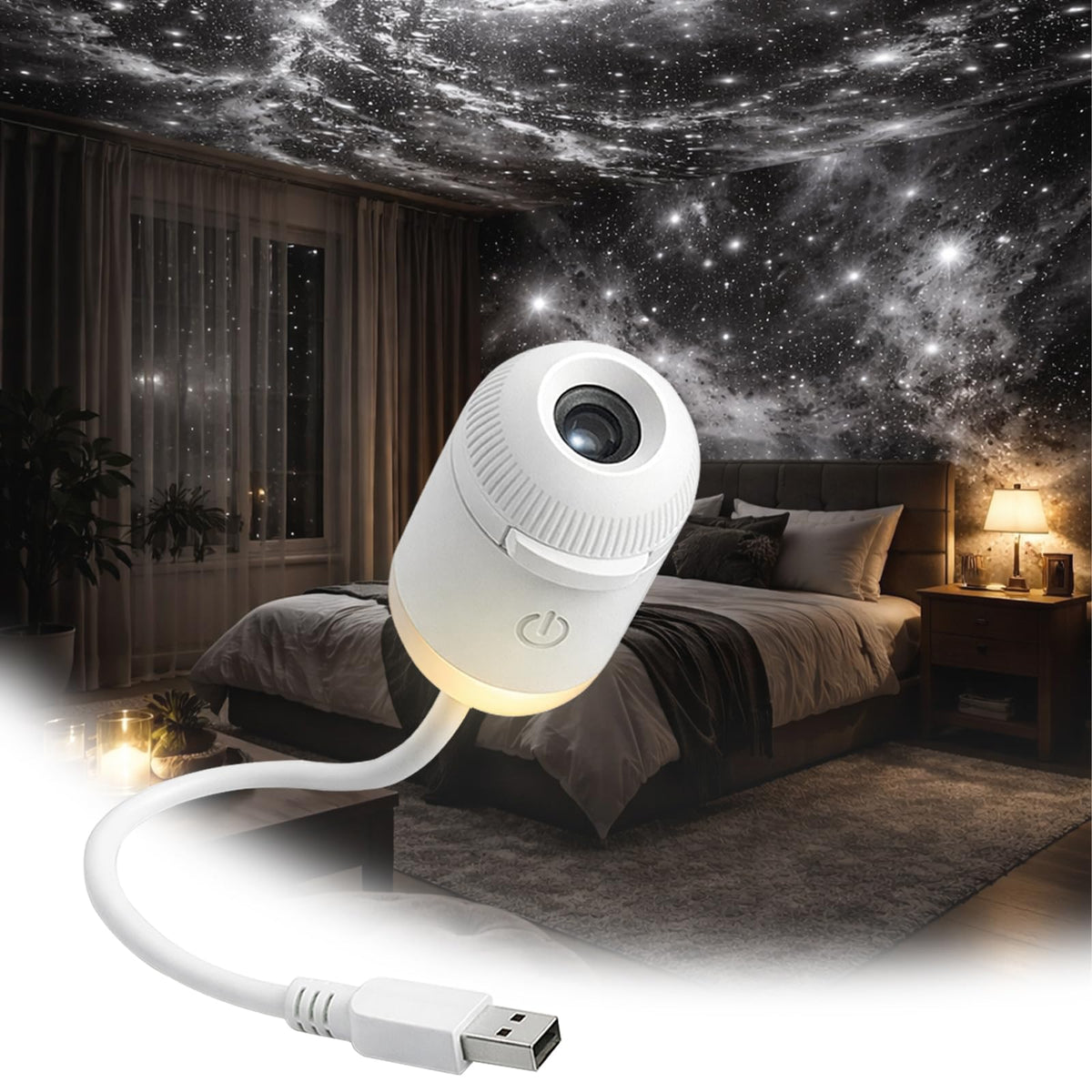 Adahed front view of the projector showing compact design and versatile use