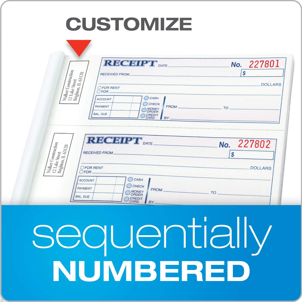 Adams detached receipt beside ruler demonstrating compact size and easy filing
