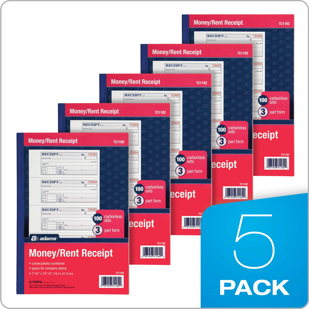 Adams five-pack of receipt books ready for stock, ensuring you won't run out