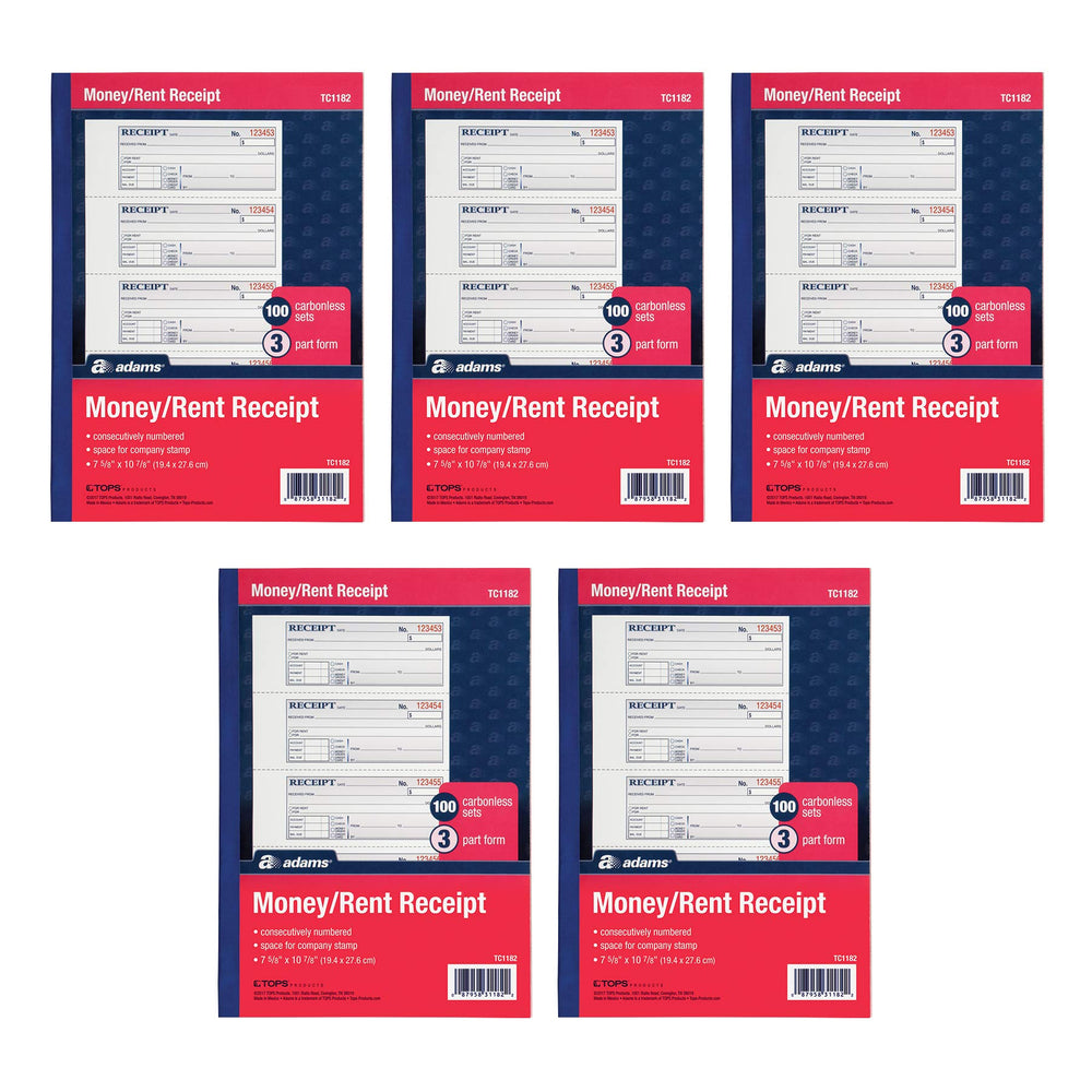 Adams front cover of receipt book showing protected binding and quick access benefit