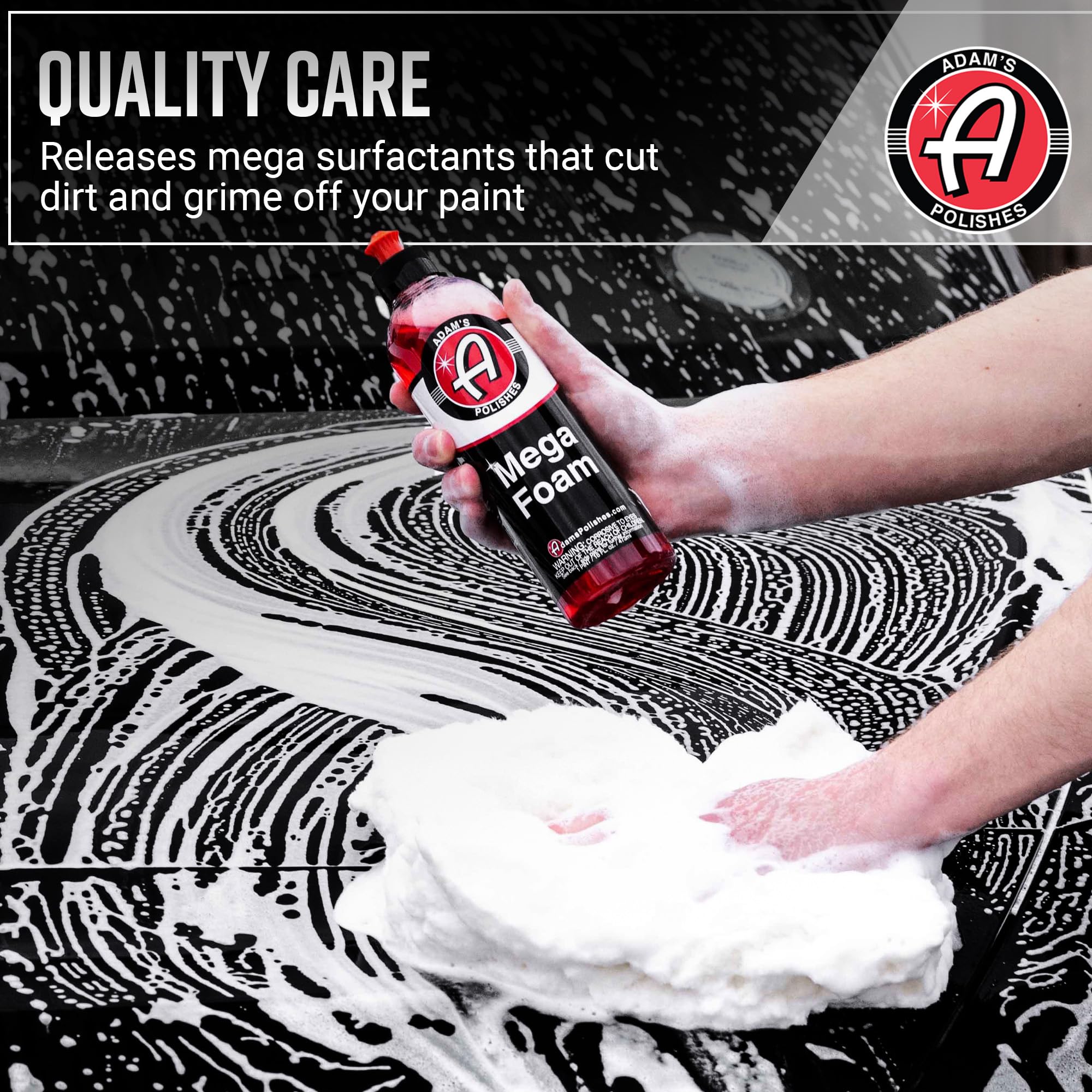 Hand holding 16oz Adam's Polishes bottle to show compact size and convenience
