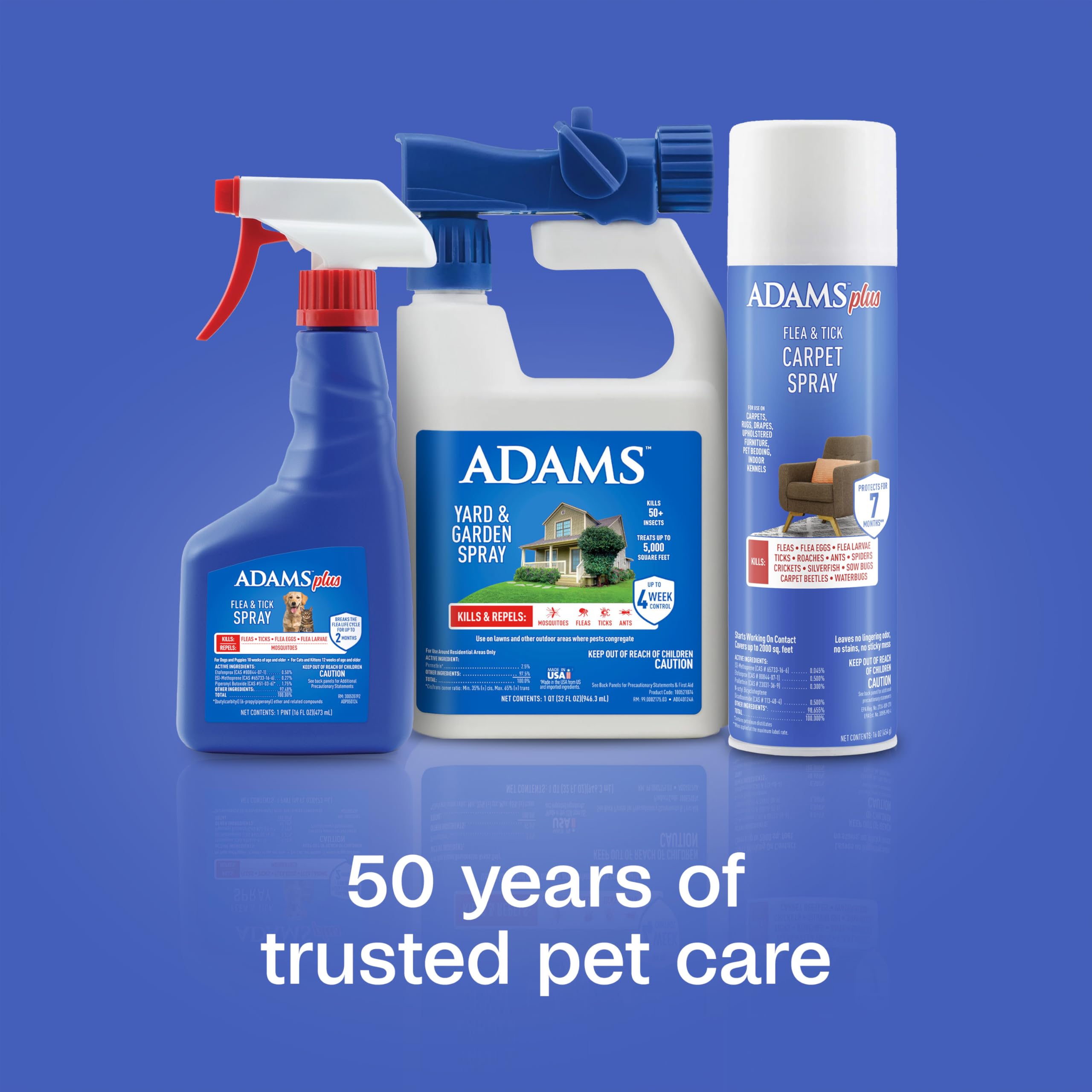 ADAMS product label close-up listing key active ingredients benefit