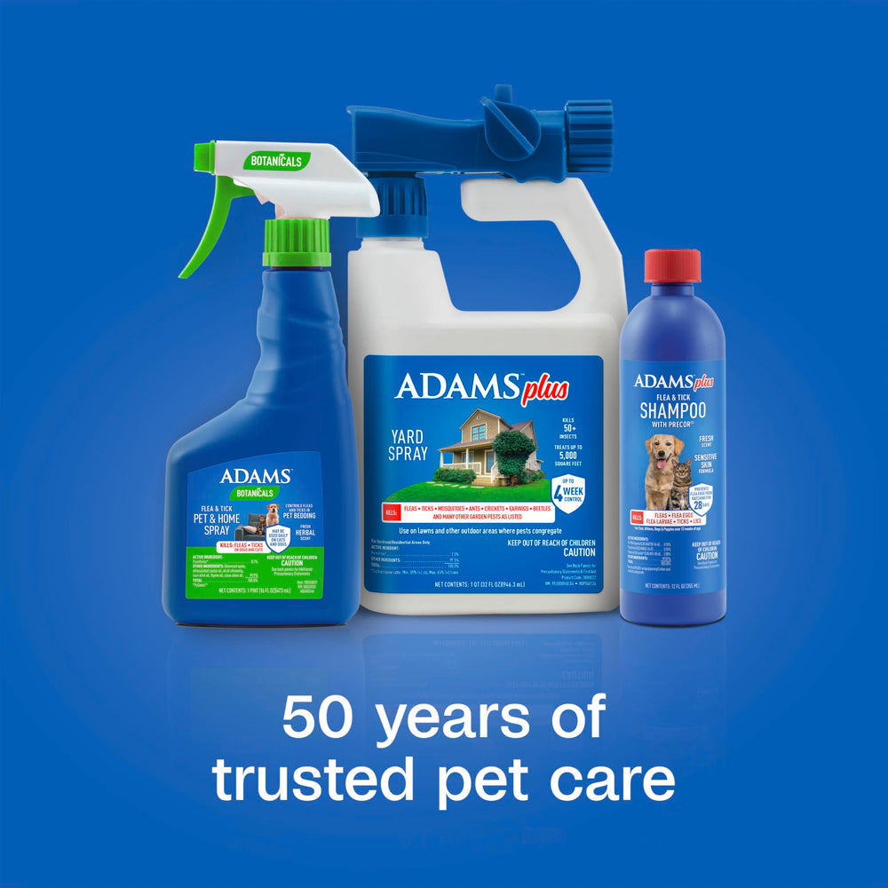 ADAMS 32 fl oz bottle next to ruler showing coverage up to 5,000 square feet