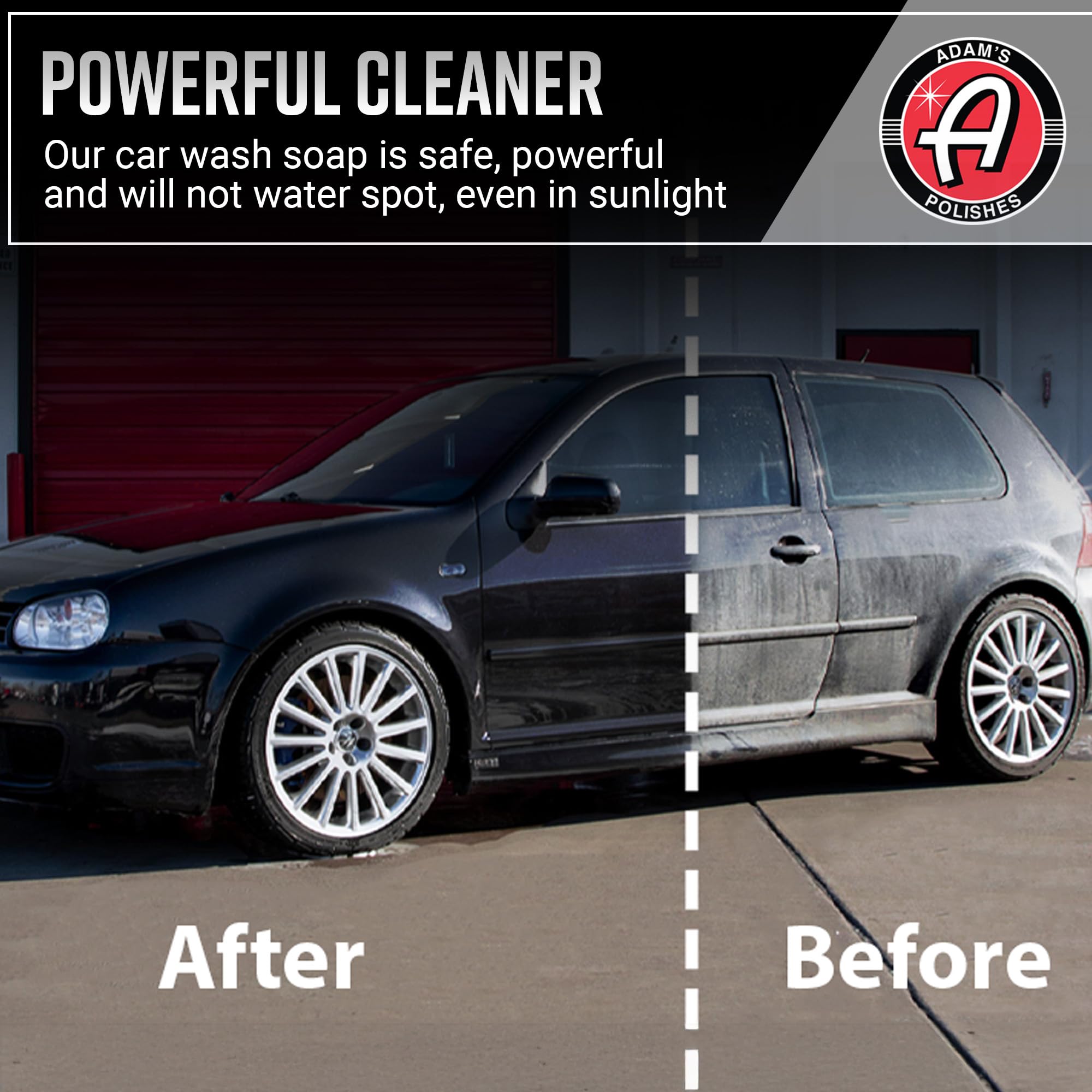 Adam's Polishes foam cannon covering vehicle with thick foam for safer cleaning