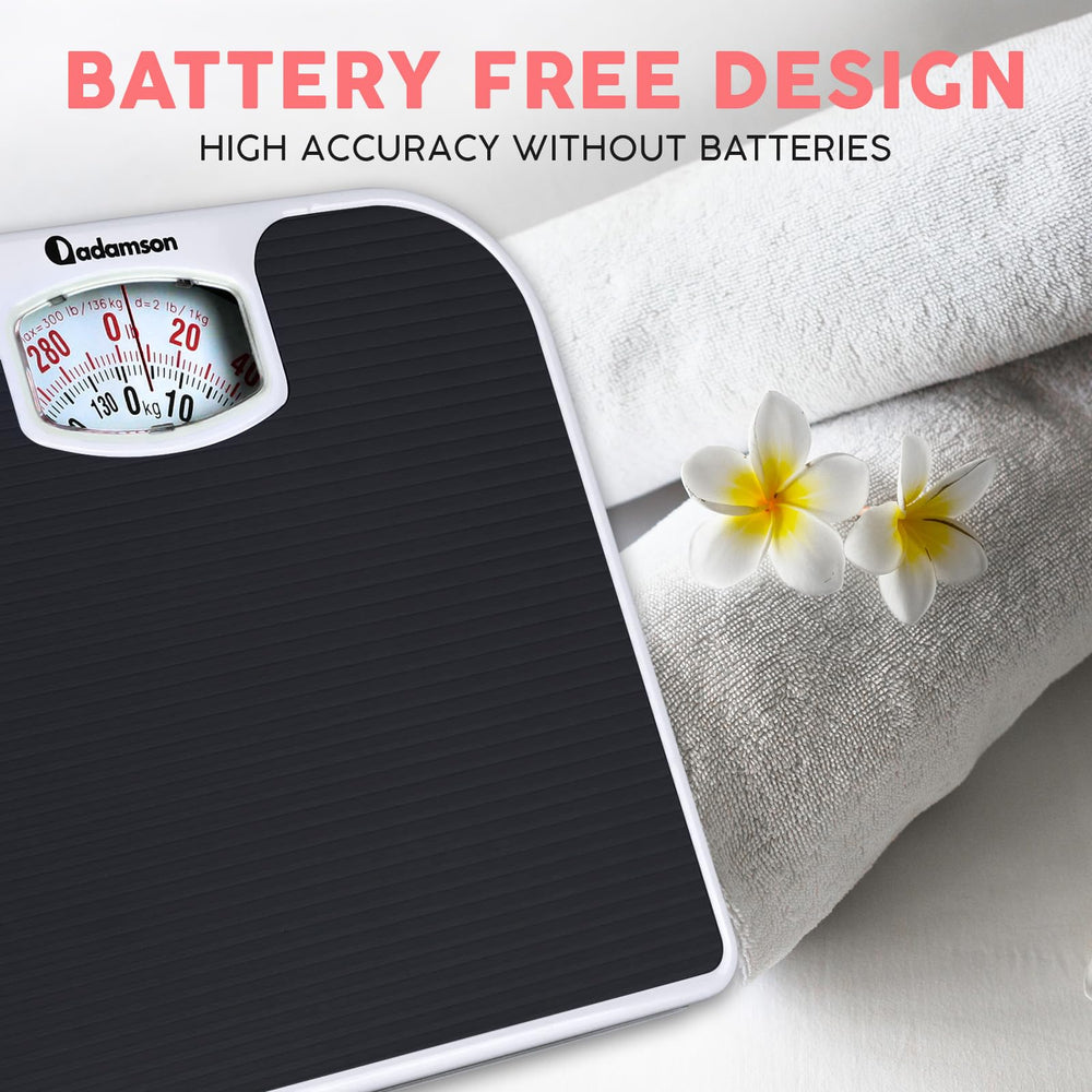Adamson A21 in bathroom with person stepping on scale demonstrating stable use