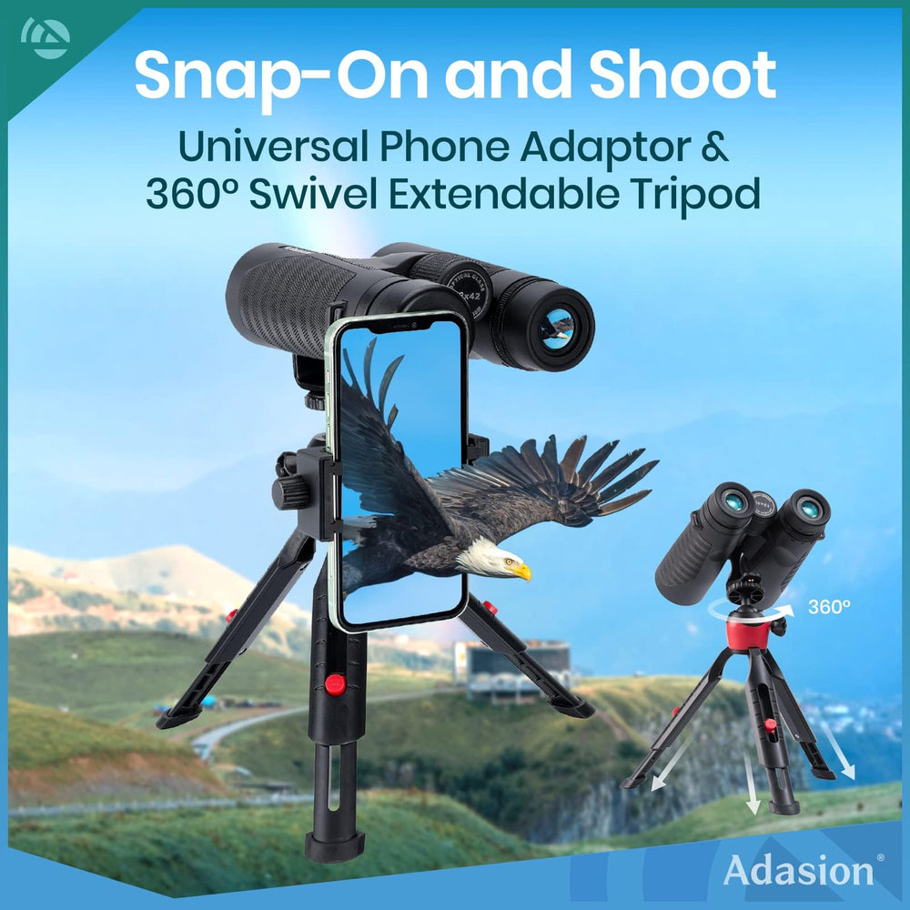 Adasion binoculars on swivel tripod providing steady shots and reduced blur