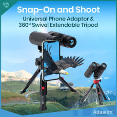 Adasion binoculars on swivel tripod providing steady shots and reduced blur