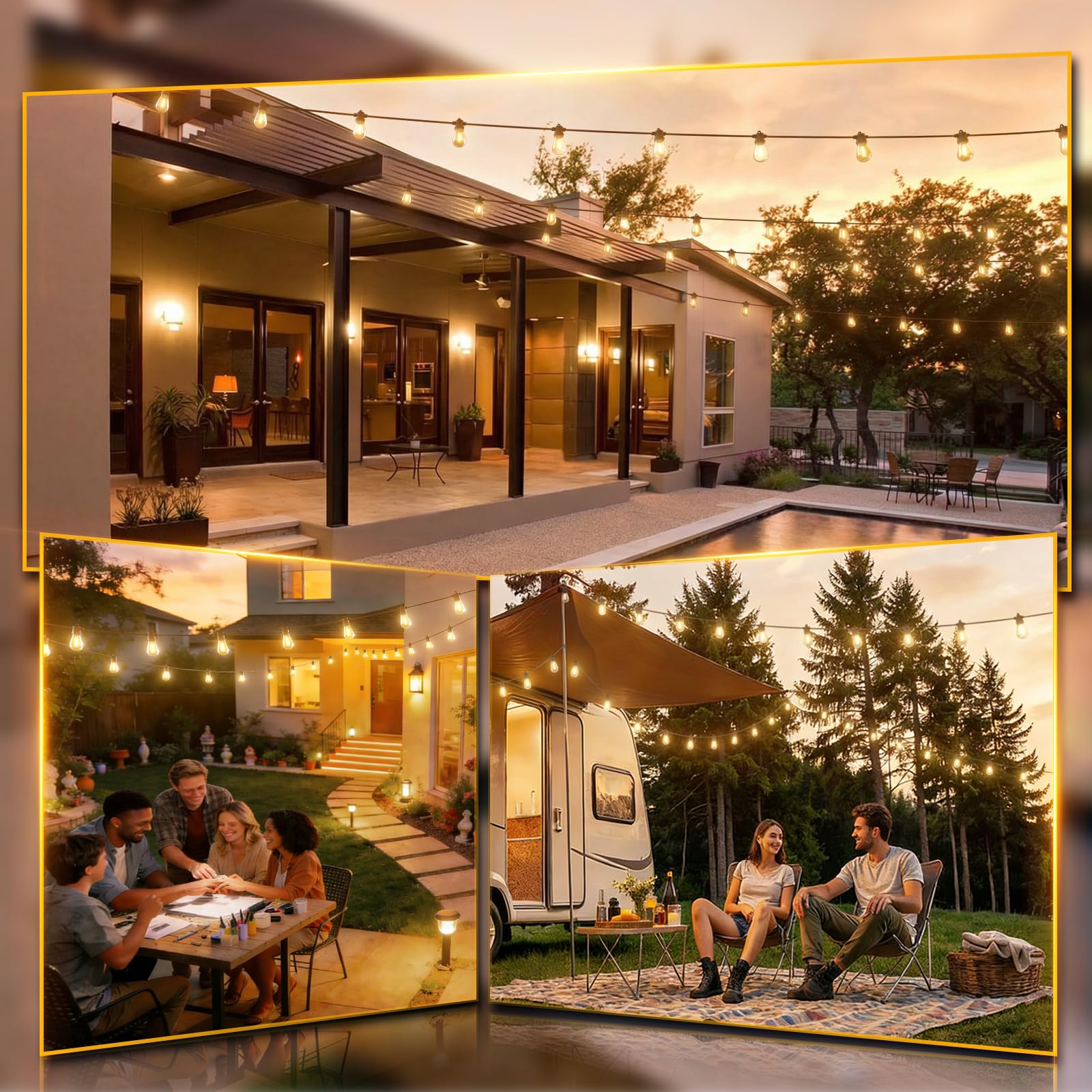 addlon backyard night setup showing ambient lighting for gatherings