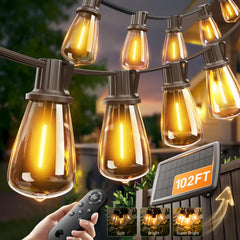 addlon front packaging of solar string lights showing kit and benefits