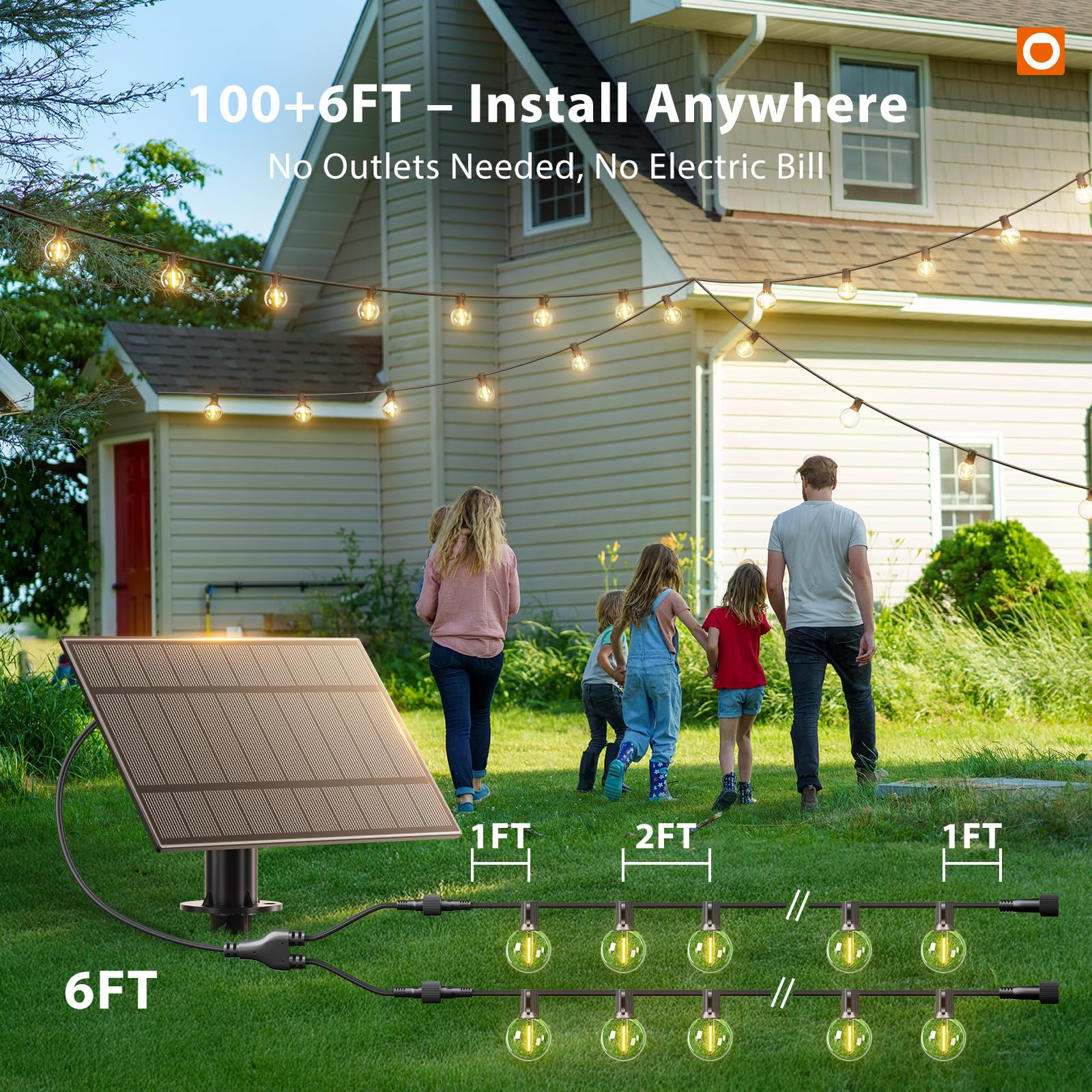 addlon string lights hung over patio creating warm, inviting ambiance