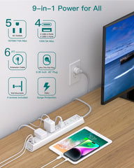 Addtam detail of 6ft braided cord and 45-degree flat plug for space-saving placement
