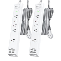 Addtam front view of both power strips showing all outlets and USB ports for flexible power