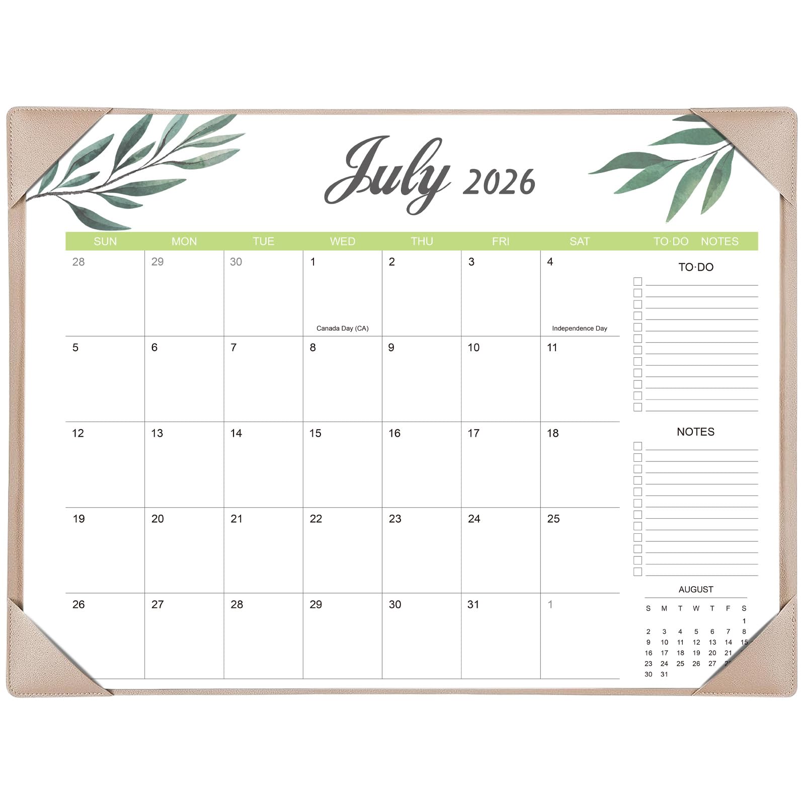 Adronix front view of 22x17 desk calendar showing monthly spread and large date blocks, improves planning clarity
