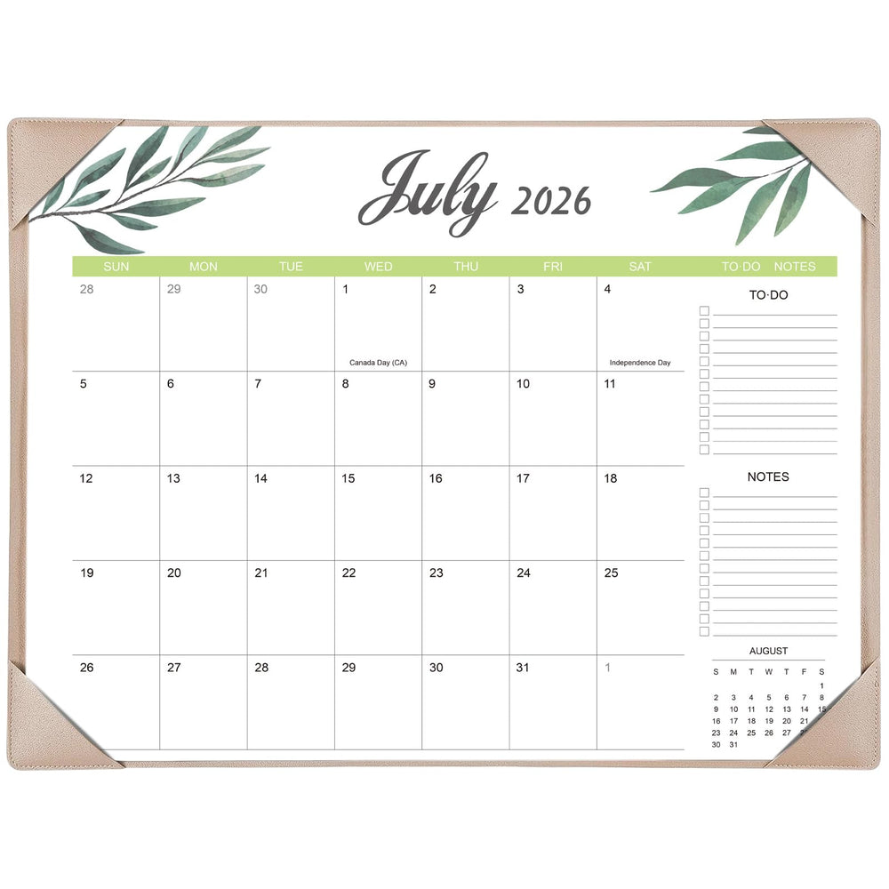 Adronix front view of 22x17 desk calendar showing monthly spread and large date blocks, improves planning clarity