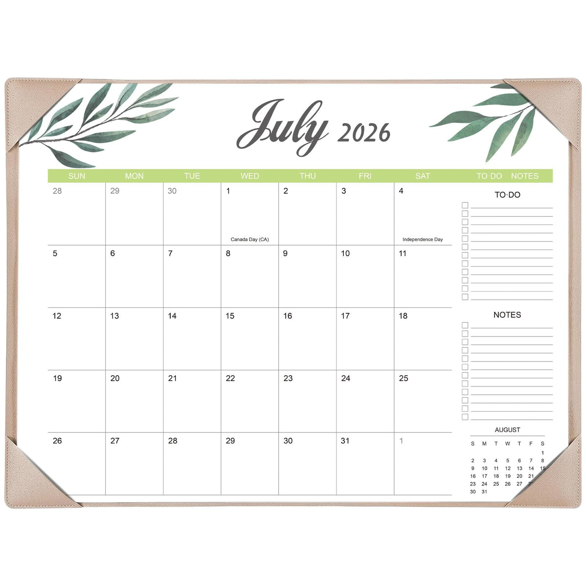 Adronix front view of 22x17 desk calendar showing monthly spread and large date blocks, improves planning clarity