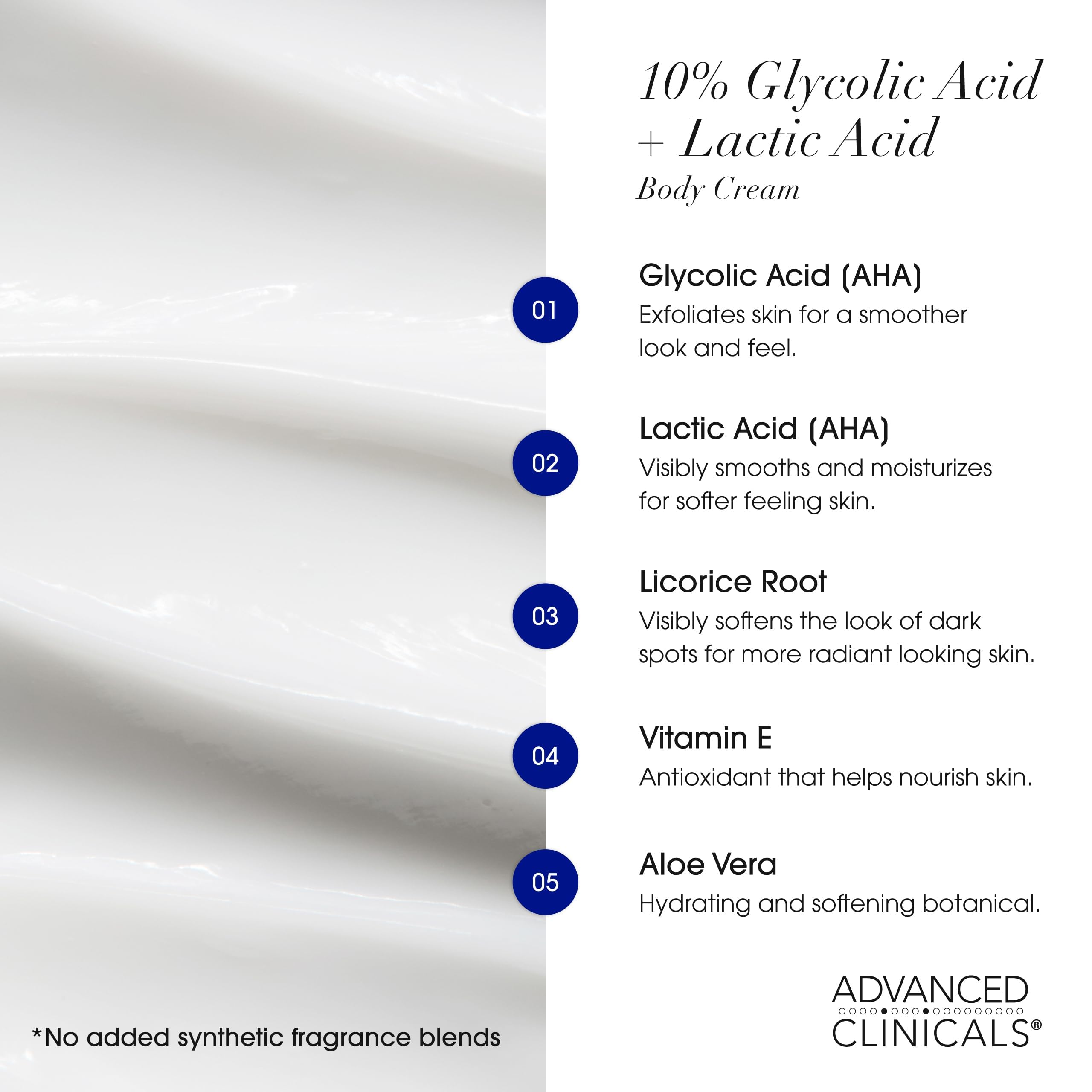 Advanced Clinicals ingredient arrangement with hyaluronic acid and licorice