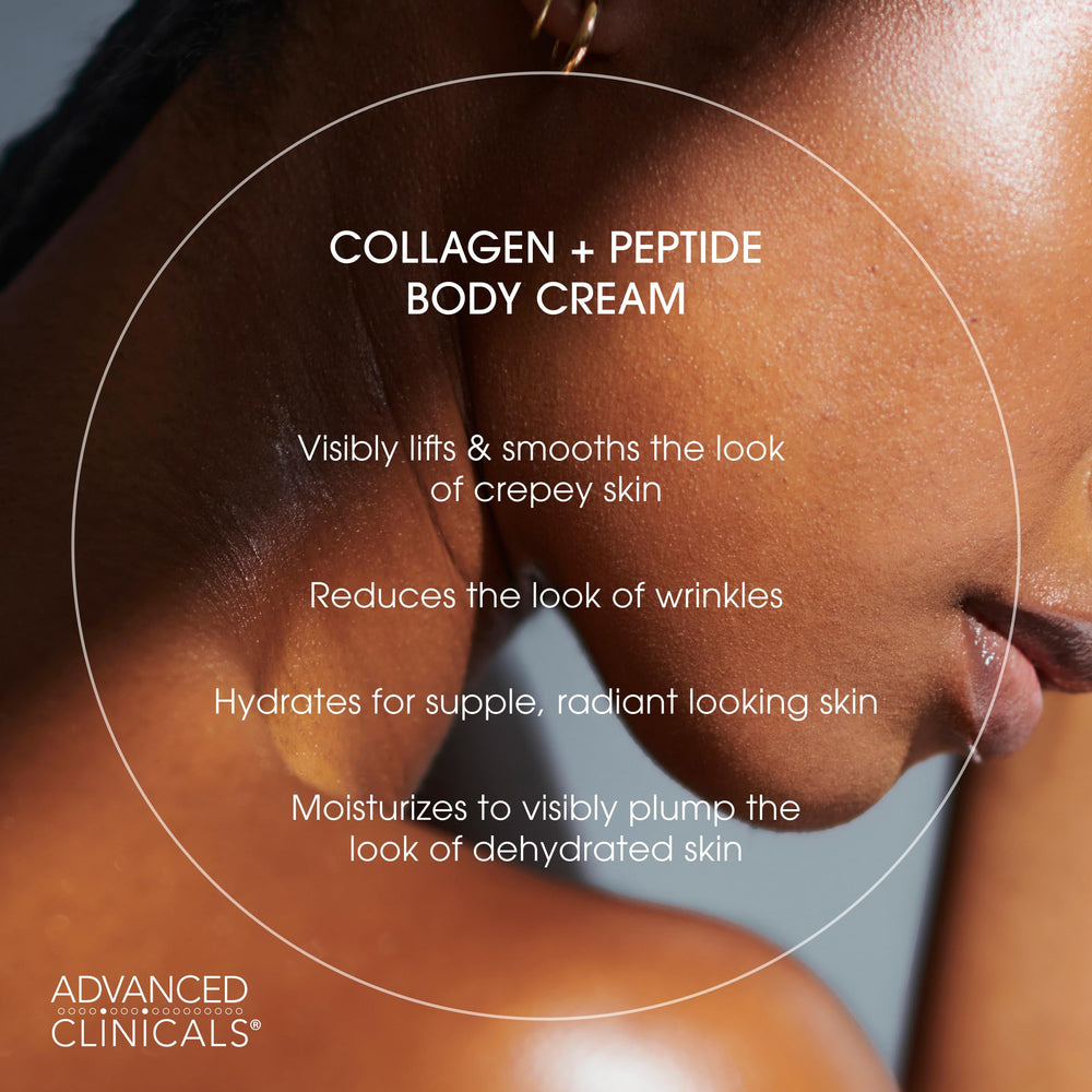 Advanced Clinicals label close-up highlighting peptide and antioxidant ingredients for transparency