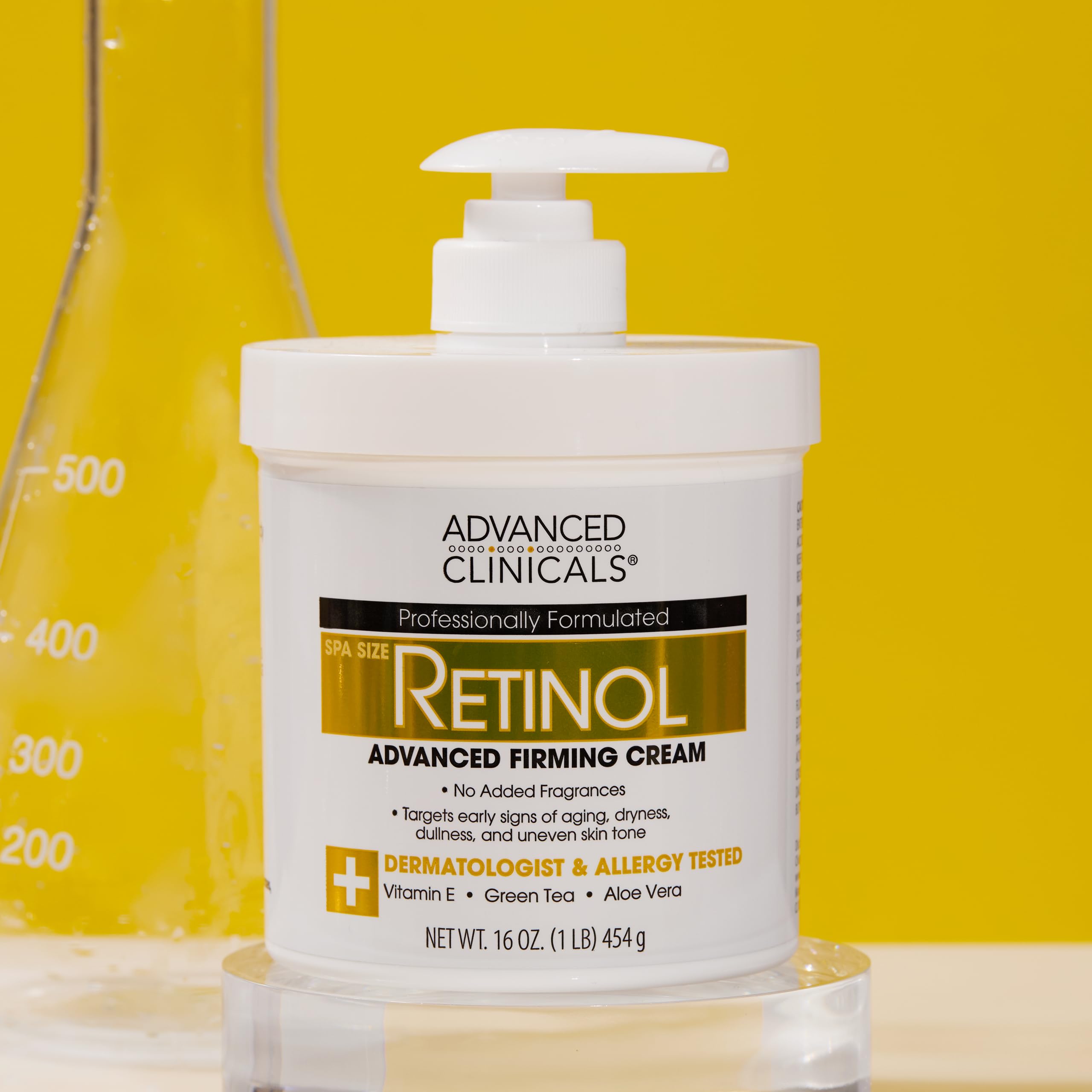 Advanced Clinicals jar on bathroom vanity in lifestyle setting for daily use