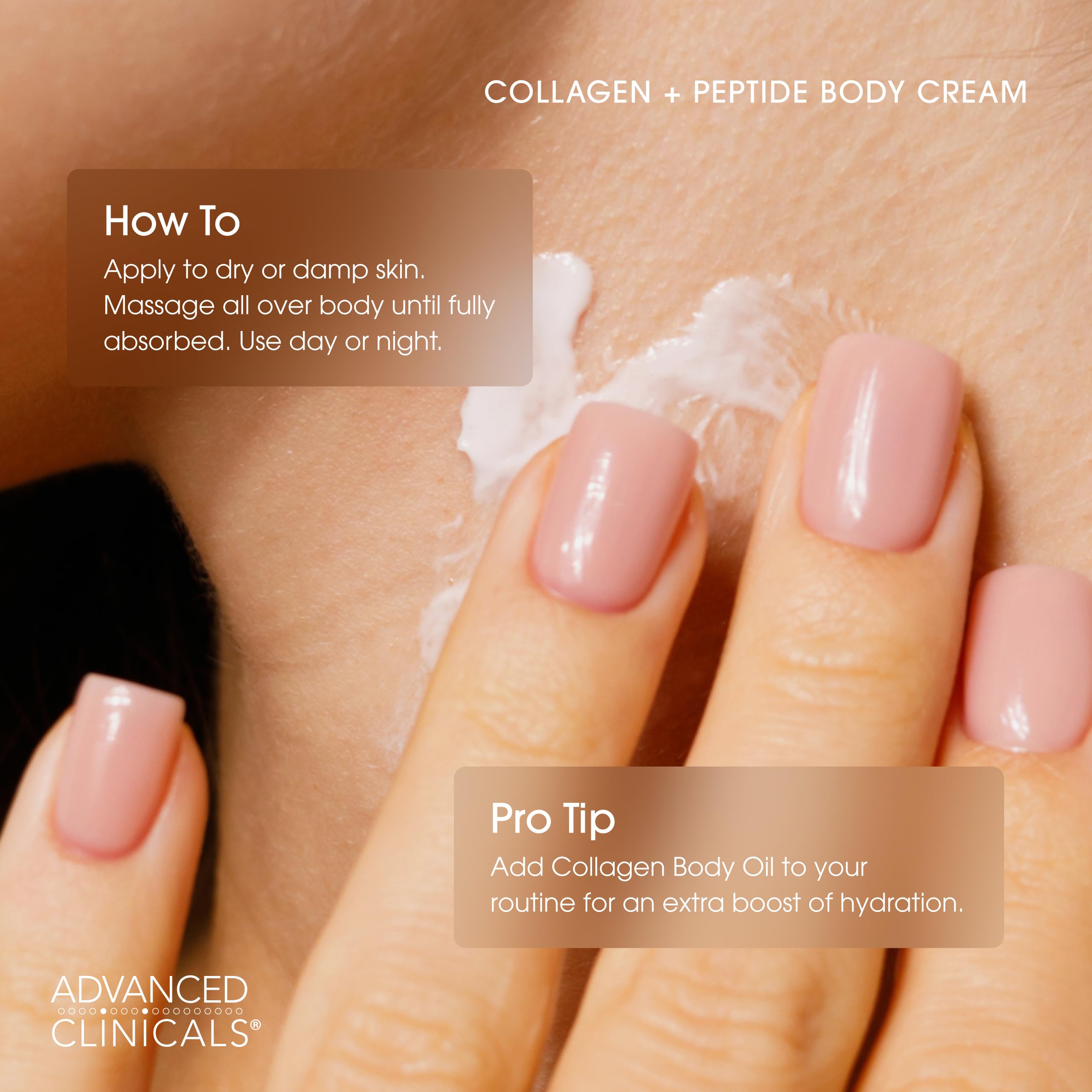 Advanced Clinicals lotion on skin before and after illustrating improved texture appearance