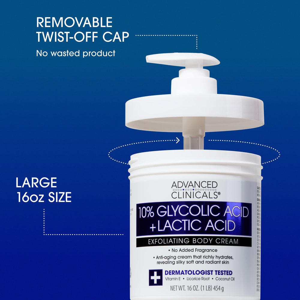 Advanced Clinicals dispensing lotion from pump illustrating easy application
