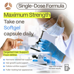 Advanced Trichology softgel beside a coin to show size and effortless daily use