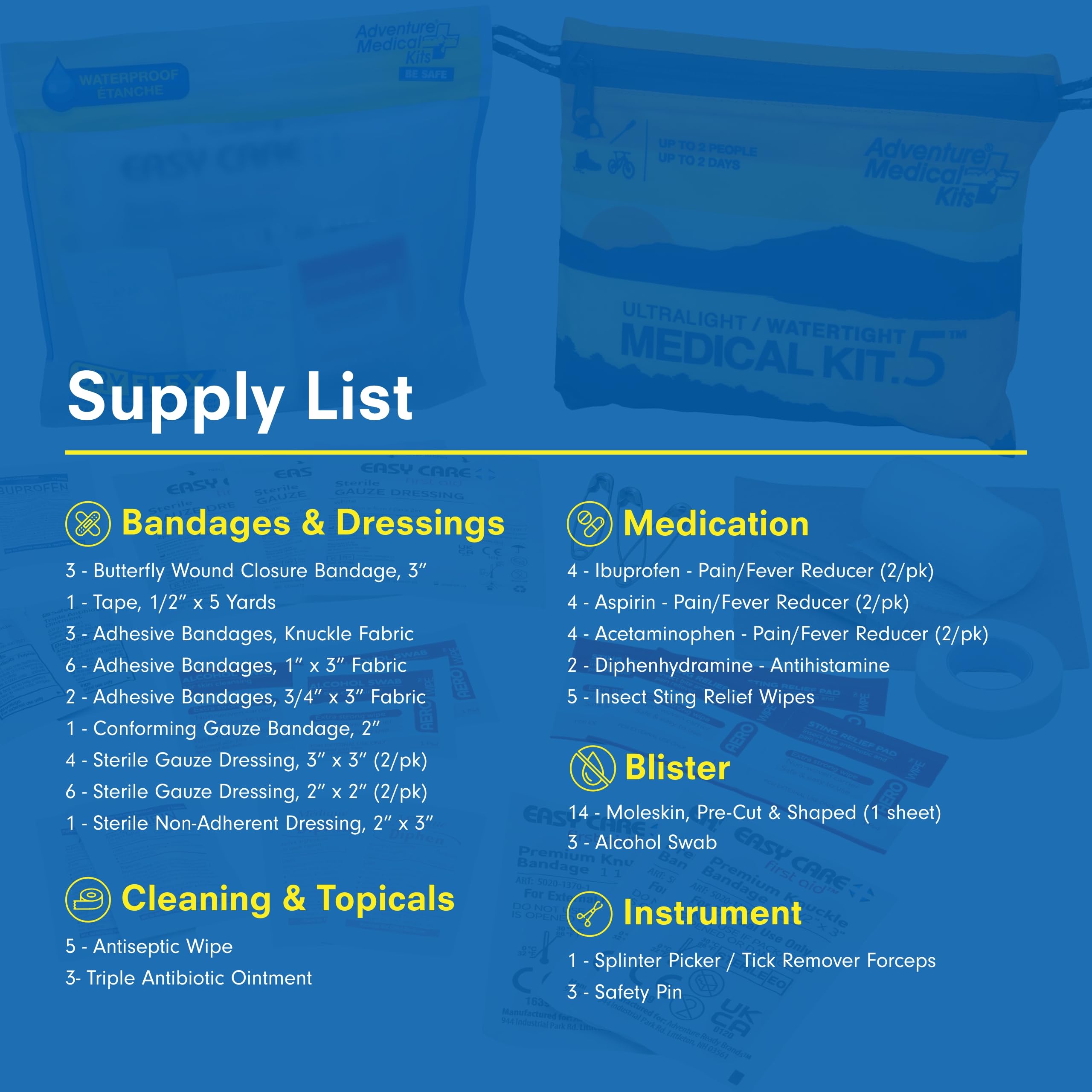 Adventure Medical Kits bandages and gauze detail emphasizing sterile wound care supplies