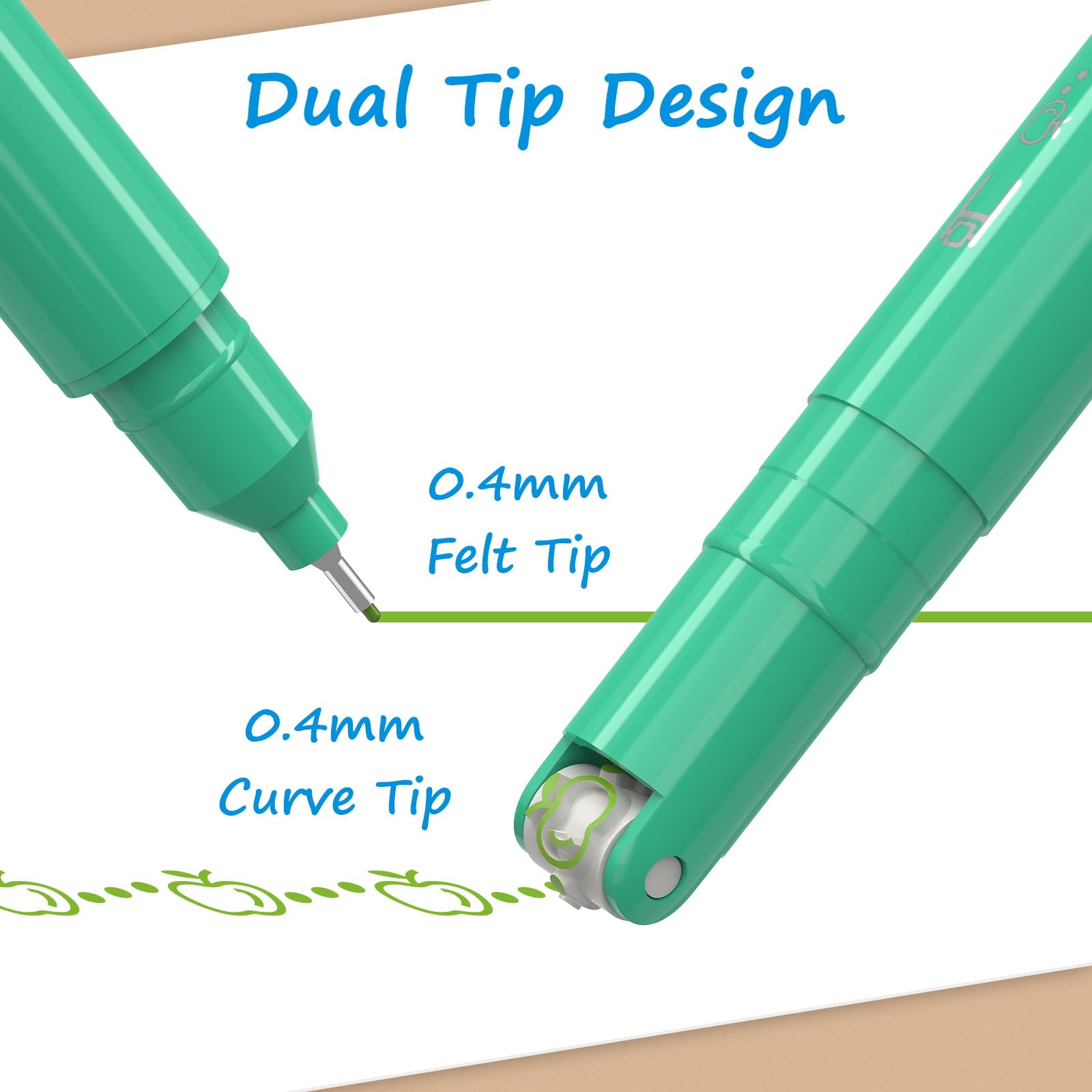 AECHY dual tip close-up showing roller curve tip and 0.4mm fine tip for precision