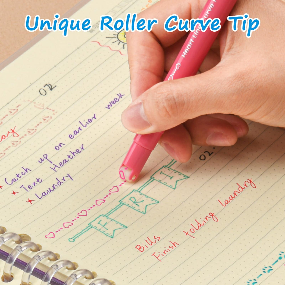 AECHY pens in use on planner page demonstrating neat highlights and fine writing