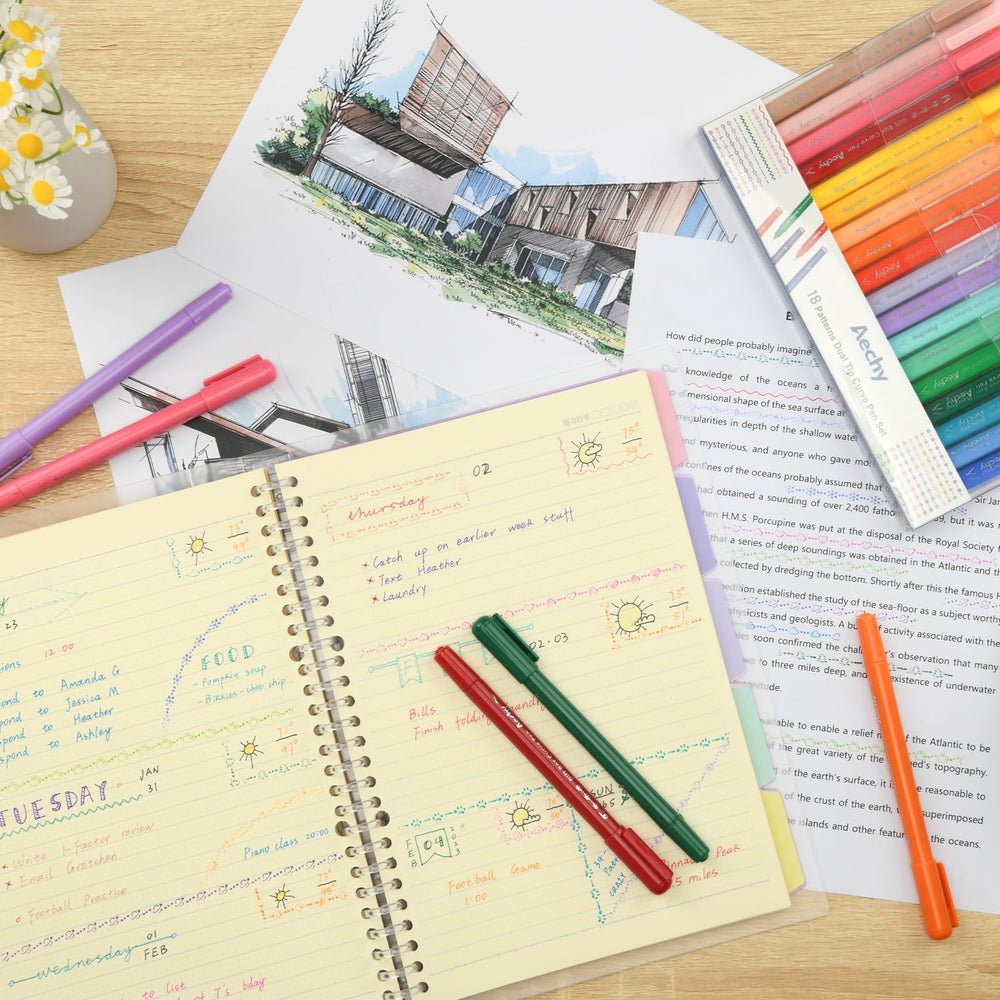 AECHY size comparison beside a notebook showing scale and portable convenience