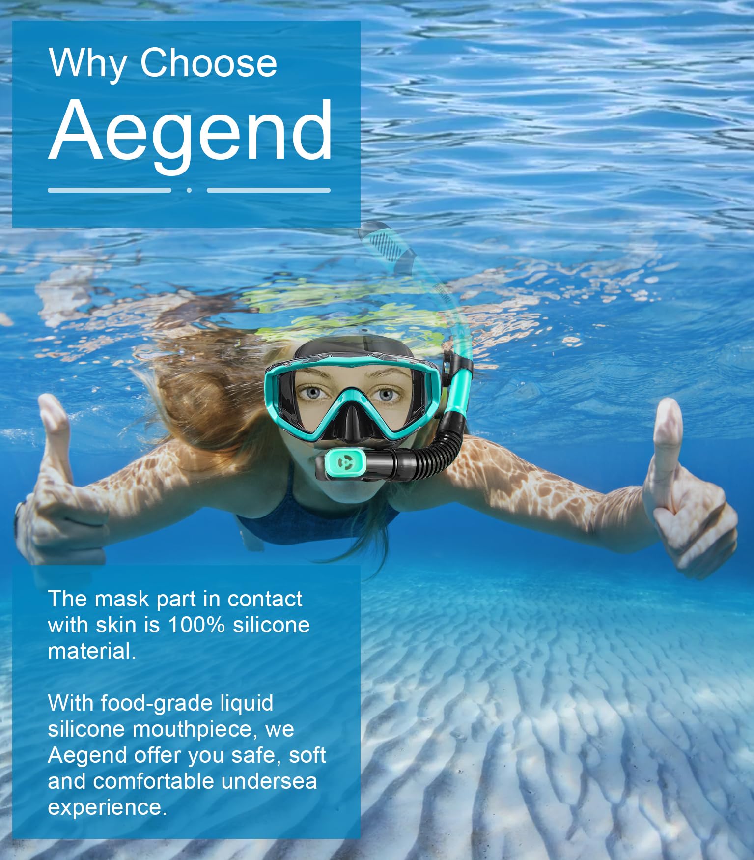 Aegend adult wearing mask in water demonstrating comfort and panoramic view