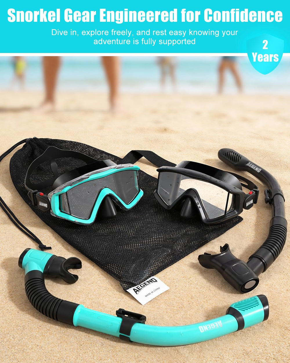Aegend snorkel set packed in travel mesh bag for quick drying and storage