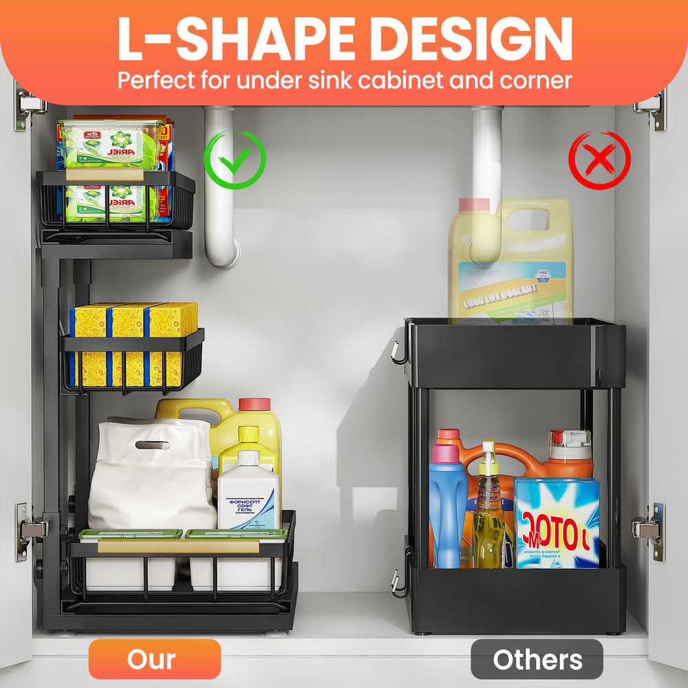 Aekenr installed under sink around pipes showing space-saving fit