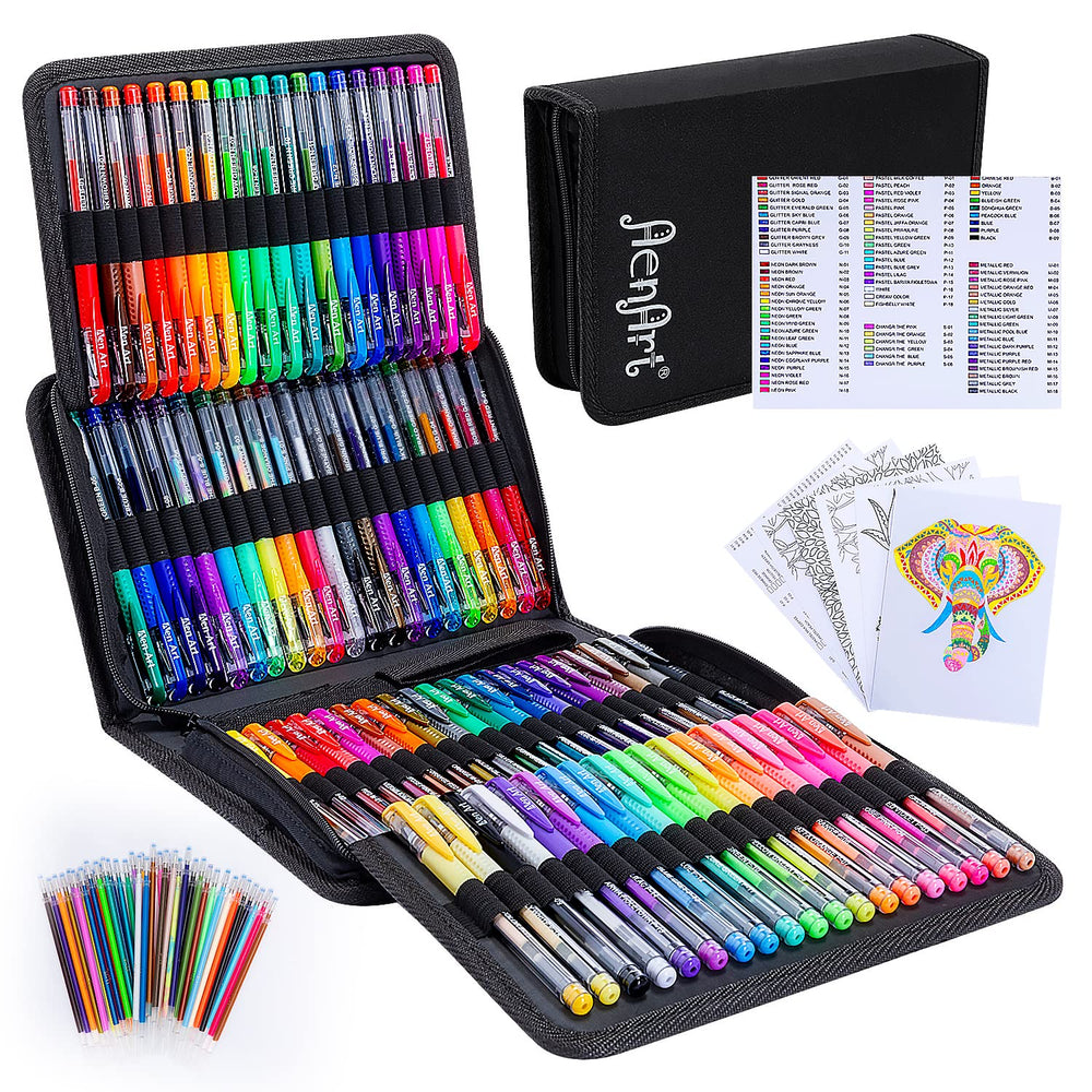 Aen Art front packaging showing 160 gel pens and case, organized for easy selection