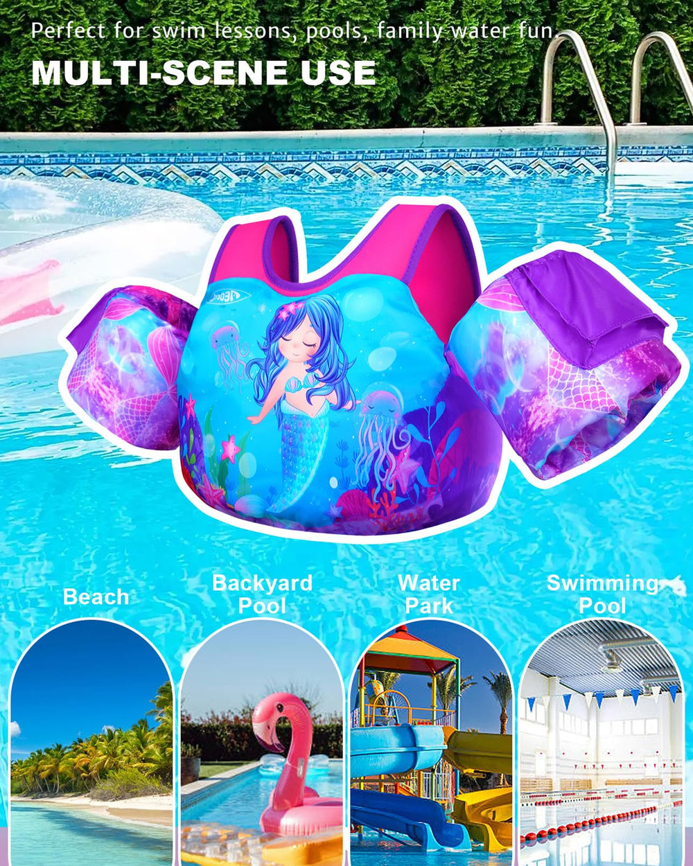 Child wearing AEOCOO mermaid design in lifestyle scene showing playful patterns benefit