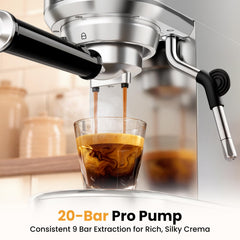 AERCANA steam wand texturing milk into microfoam to create silky latte texture quickly