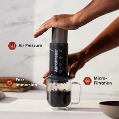 AeroPress close-up of filter and plunger highlighting micro-filtration benefit